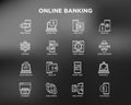 Online banking thin line icons set: deposit app, money safety, internet bank, contactless payment, credit card, online transaction