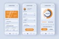 Online banking unique neomorphic design kit. Personal financial accounting app, money flow analytics, smart investing. Financial