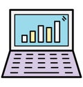 Online Bar Graph Isolated Vector with Line and Fill Icon