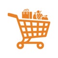 Online, basket, cart, shopping icon. Orange vector design