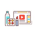 Online beauty product blog promotion web site color line icon. Beauty industry video streaming sign. Vlogging. Pictogram for web Royalty Free Stock Photo