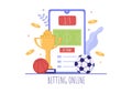 Online Betting Sports Game with Gold Coins and Live Bet Application Service Sport Broadcast in Hand Drawn Cartoon Flat