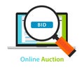 Online bidding auction laptop bid button concept icon