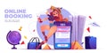 Online booking cartoon banner. Travel service trip