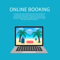 Online booking. Internet travel agency. Modern technology. Independent tourism. Laptop vrctor illustration. Design template for