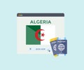 Online booking service on web browser site, trip, travel planning country Algeria national flag logo design. Royalty Free Stock Photo