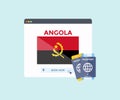 Online booking service on web browser site, trip, travel planning country Angola national flag logo design. Royalty Free Stock Photo