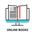 Online books icon, flat thin line vector illustration Royalty Free Stock Photo