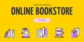 Online Bookstore Buy Now Button Horizontal Placard Poster Banner Card Template. Vector