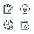online business communication line icons. linear set. quality vector line set such as document, clock, security