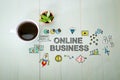 Online Business concept with a cup of coffee