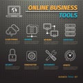 Online Business Tools on Dark Pegboard