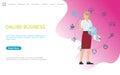Online Business Web Poster Woman Working Worldwide