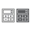 Online calculator line and glyph icon, finance