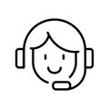 Online call client support helpline linear monochrome icon vector illustration woman head in headset