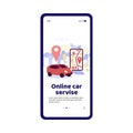 Online car service mobile app onboarding page, cartoon vector illustration. Royalty Free Stock Photo