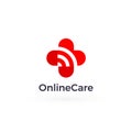 Online Care logo Concept, red heart care sign, cross medical and pharmacy symbol, signal wifi connection and web