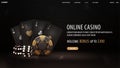 Online casino, black invitation banner for website with welcome bonus, button, gold casino playing cards, dice and poker chips Royalty Free Stock Photo