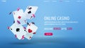 Online casino, blue banner with welcome bonus, button and falling casino poker chips with playing cards Royalty Free Stock Photo