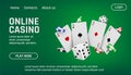 Online casino, gamble poker landing page. Blackjack fortune game or bet coins, cash in internet, tablet background