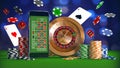 Online casino gambling concept with smartphone and roulette wheel Royalty Free Stock Photo