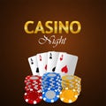 Online casino gambling game with creative playing cards, casino chips with golden text effect