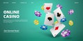 Online casino landing page. Vector realistic cards and chips. Casino web banner template Royalty Free Stock Photo