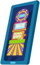 Online casino marketing concept. Mobile phone with screenshot of slots logo with slot machine