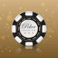 Online casino poker chip on gold background. realisitc vector icon illustration.