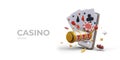 Online casino poster with place for text. Gambling concept, playing poker