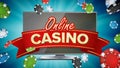 Online Casino Poster Vector. Modern Computer Monitor Concept. Jackpot Billboard, Marketing Luxury Illustration.