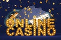 Online casino sign and 777 jackpot, poker and casino Royalty Free Stock Photo