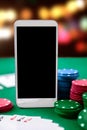 Online casino. Smartphone and chip cards