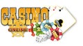 Online casino sticker in country style. With the image of dice, cards and chips. There is an additional PNG format. Royalty Free Stock Photo
