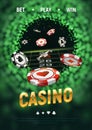 Online casino vector illustration. Black and red chips flying on blurred background Royalty Free Stock Photo