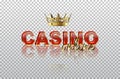 Online casino vector template. Red text with golden crown on transparent background.