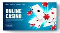 Online casino. Web landing page template or banner for internet poker game. Gambling illustration flying poker cards Royalty Free Stock Photo
