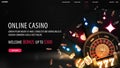 Online casino, welcome bonus, black banner with offer, slot machine, Casino Roulette, poker chips and neon playing cards. Royalty Free Stock Photo