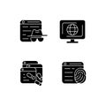 Online censorship black glyph icons set on white space