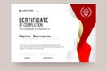 Online Certificate of Completion template. Red and white color, Clear design and international style. Easy edit and replace name.