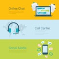 Online chat call centre social media flat vector slider banner