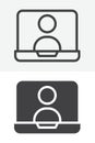 Online chat laptop line and solid vector icon set Royalty Free Stock Photo