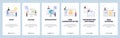 Online chat and web support, secure access, communication and shate information. Mobile app onboarding screens. Menu