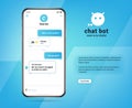 Online chatbot app with messages on realistic smartphone screen. Eps 10 vector concept