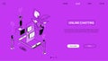 Online chatting - line design style isometric web banner