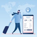 Online check-in,Airline boarding pass ticket with barcode code on mobile phone screen