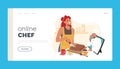 Online Chef Landing Page Template. Female Character Cooking Cake Watching Recipe in, Culinary Tutorials for Housewives