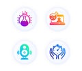 Online chemistry, Speaker and Chemistry experiment icons set. Timer sign. Vector