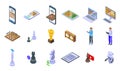 Online chess game icons set isometric vector. People tournament Royalty Free Stock Photo