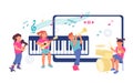 Online children music lessons concept with kids playing musical instruments, flat vector isolated Royalty Free Stock Photo